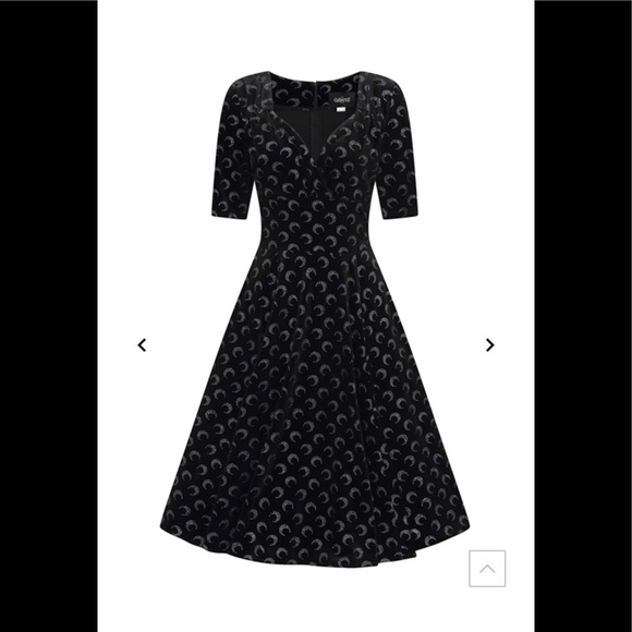 COLLECTIF Velvet Glitter Moon Print Swing Dress, Black, Retro Pinup - Picture 6 of 8